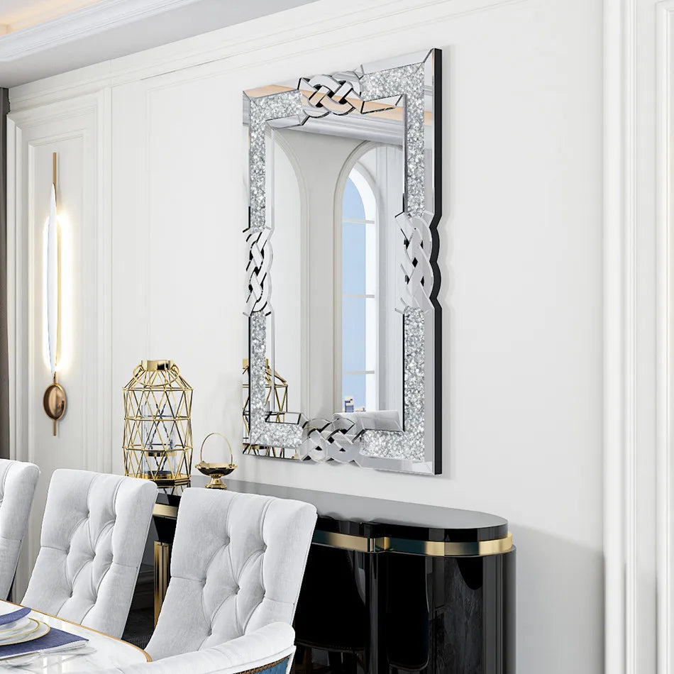 LUVODI Silver Crystal Crush Glass Decorative Wall Mirror