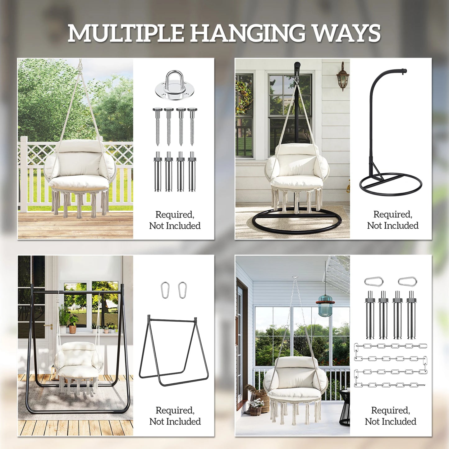 Outsunny Macrame Hanging Hammock Chair With Plush Cushion