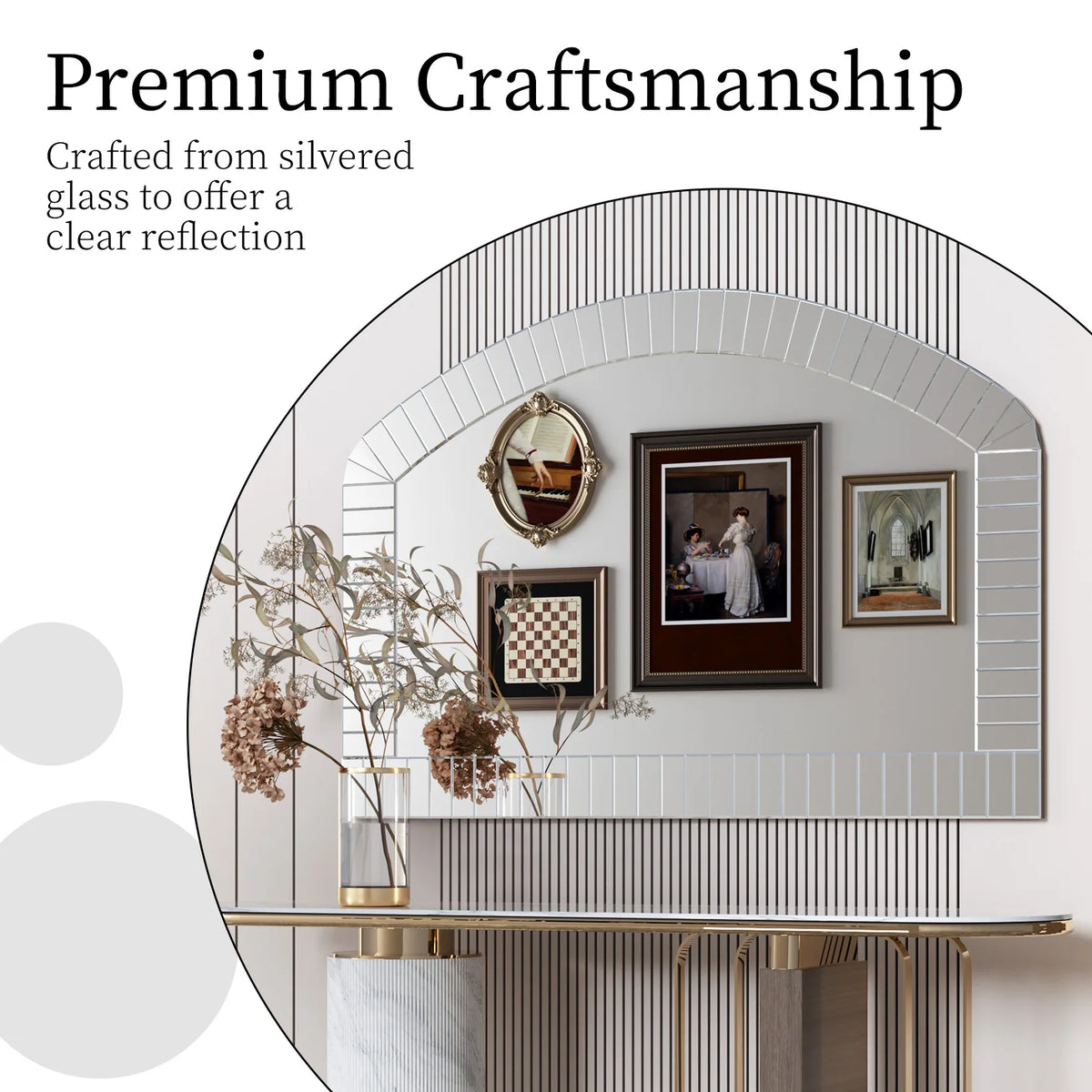 Arched Venetian Wall Mirror With Beveled Glass Accent