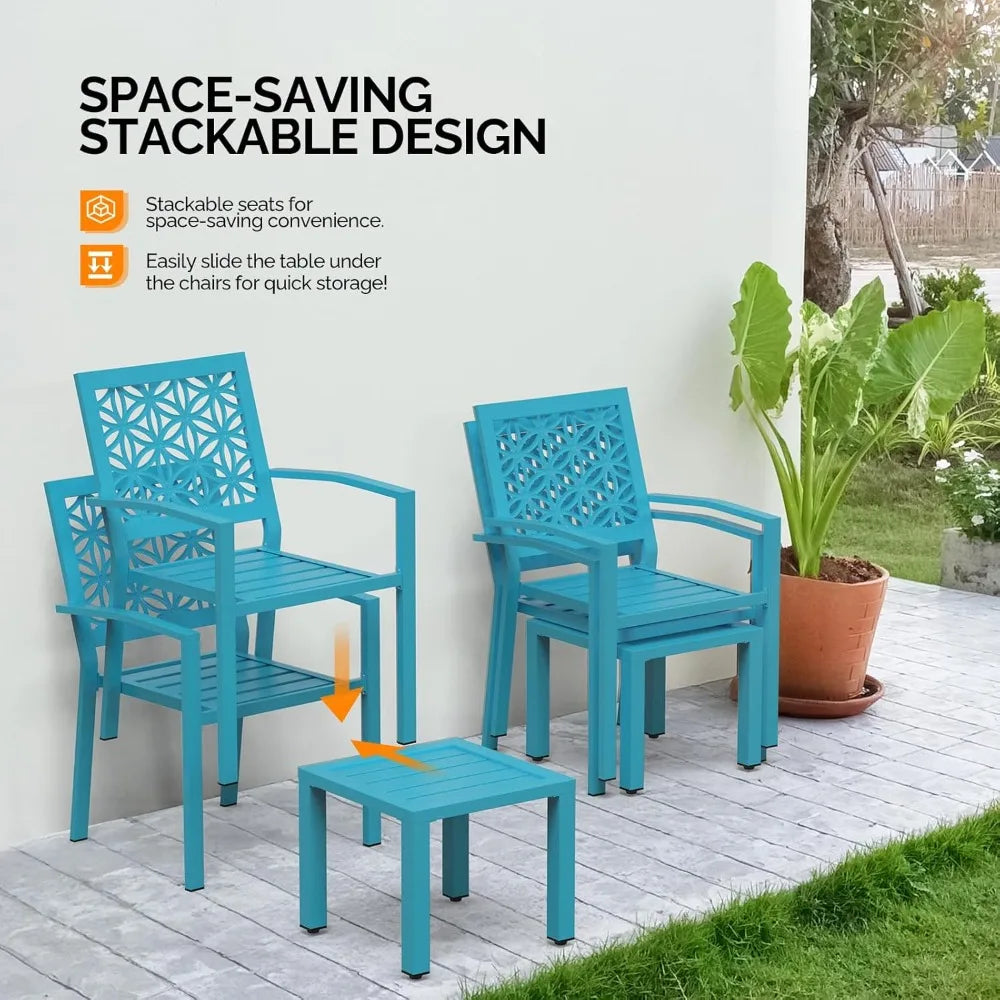 3-Piece Outdoor Bistro Set Stackable Metal Table and Chairs