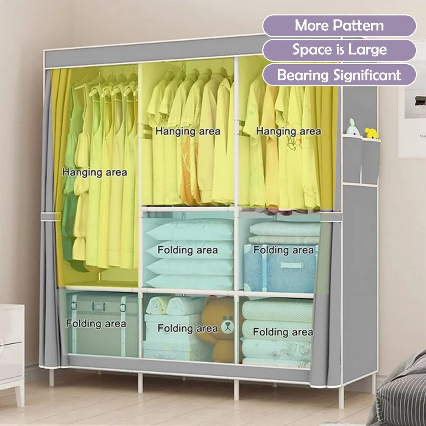 Portable Closet Storage Organizer With Hanging Rod And Fabric Cover