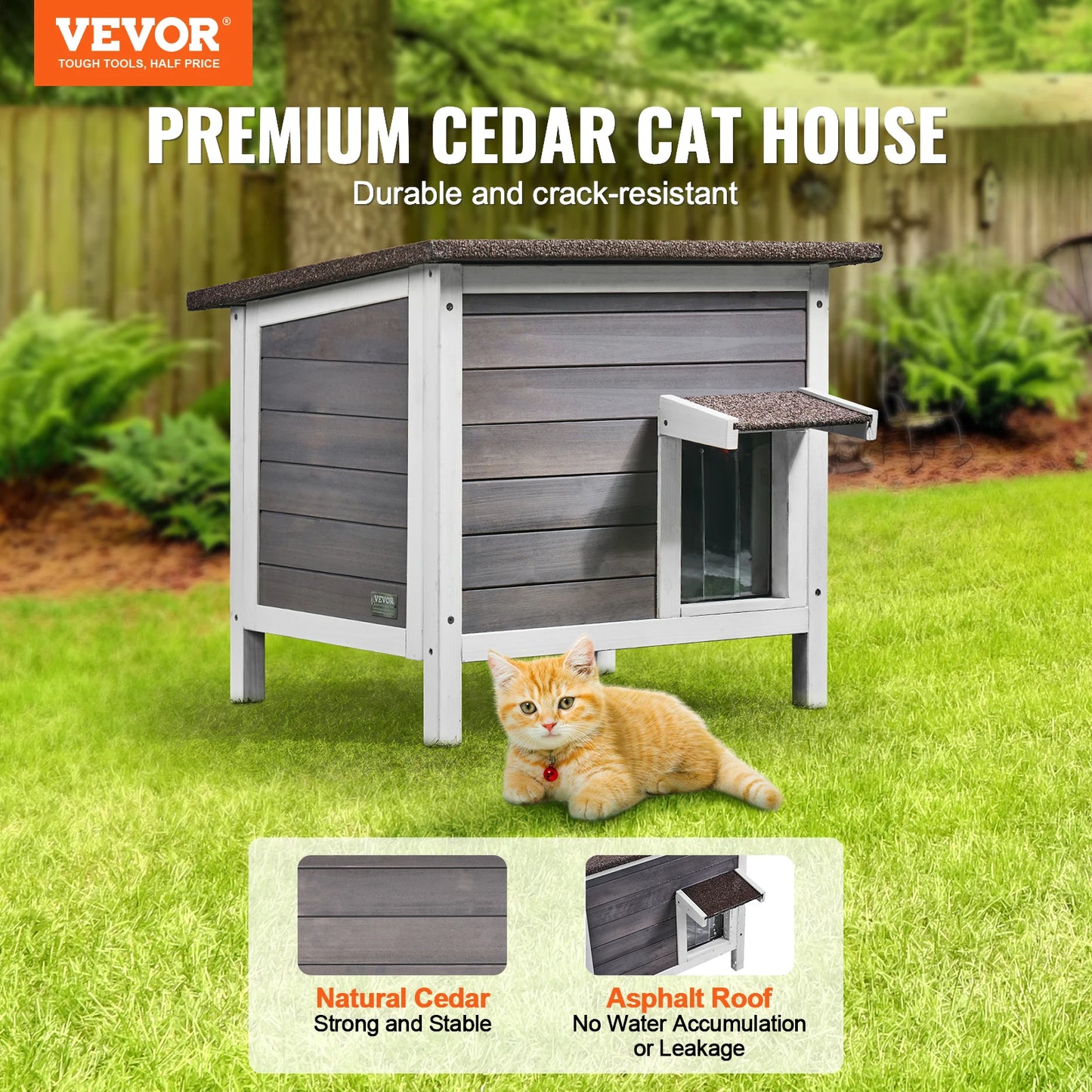 SucceBuy Outdoor Cat House Weatherproof Feral Shelter With Foam Insulation