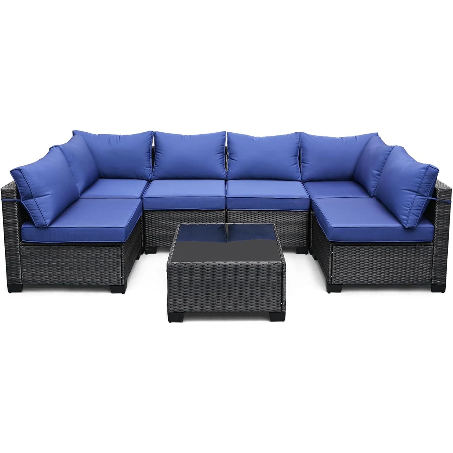 HobbyLane Seven Piece Modular Outdoor Furniture With Rattan Wicker Sofa