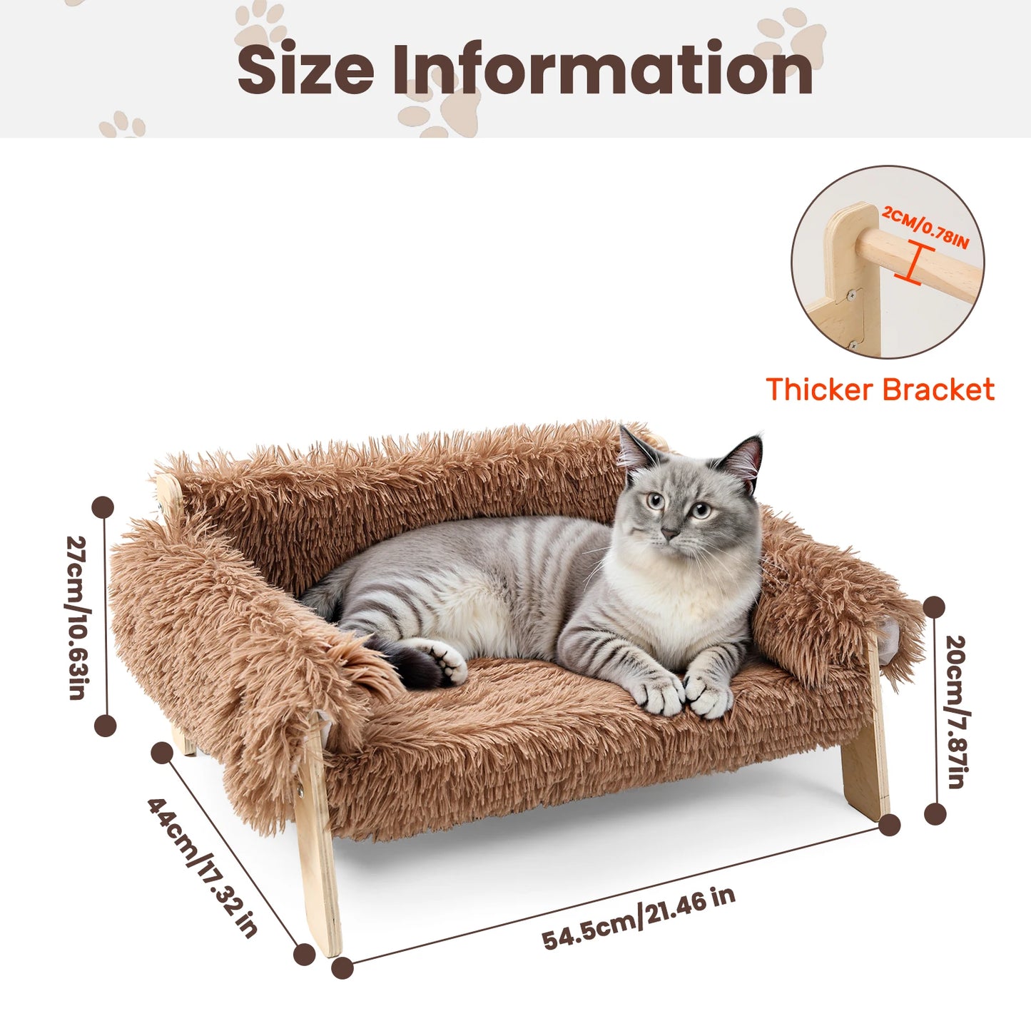 Raised Plush Cat Sofa Bed With Wooden Legs For Cats