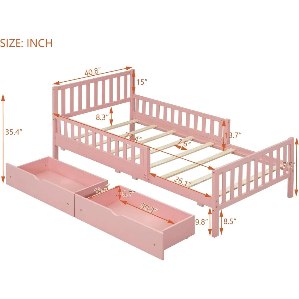 Kids Twin Bed With Guardrails Low Platform Bed For Kids