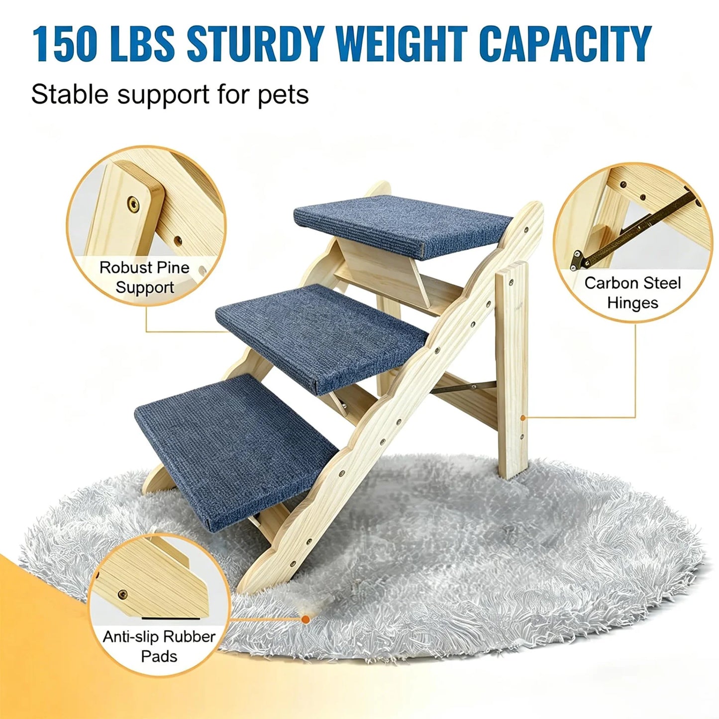 DishyKooker Premium Wooden Pet Stairs And Folding Dog Ramp