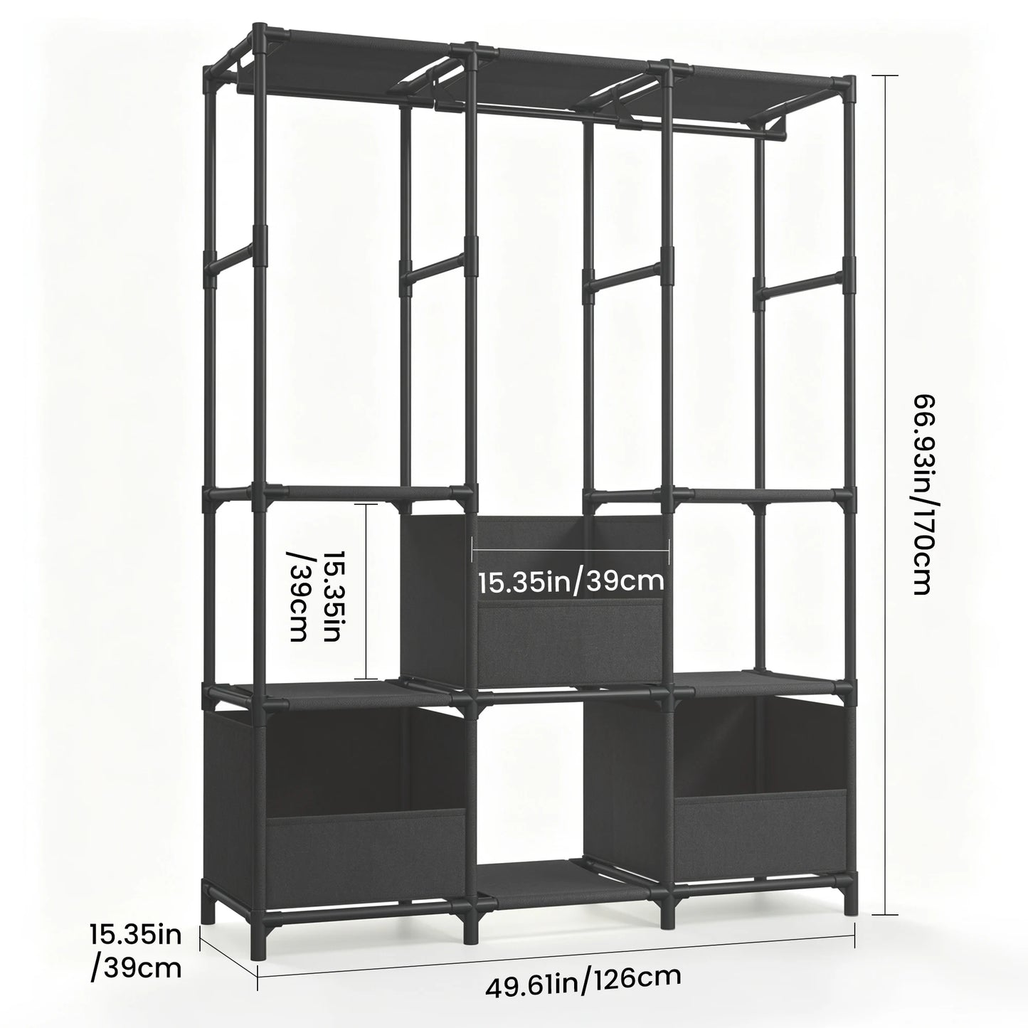 Heavy Duty Freestanding Metal Wardrobe Closet Storage Rack With Drawers