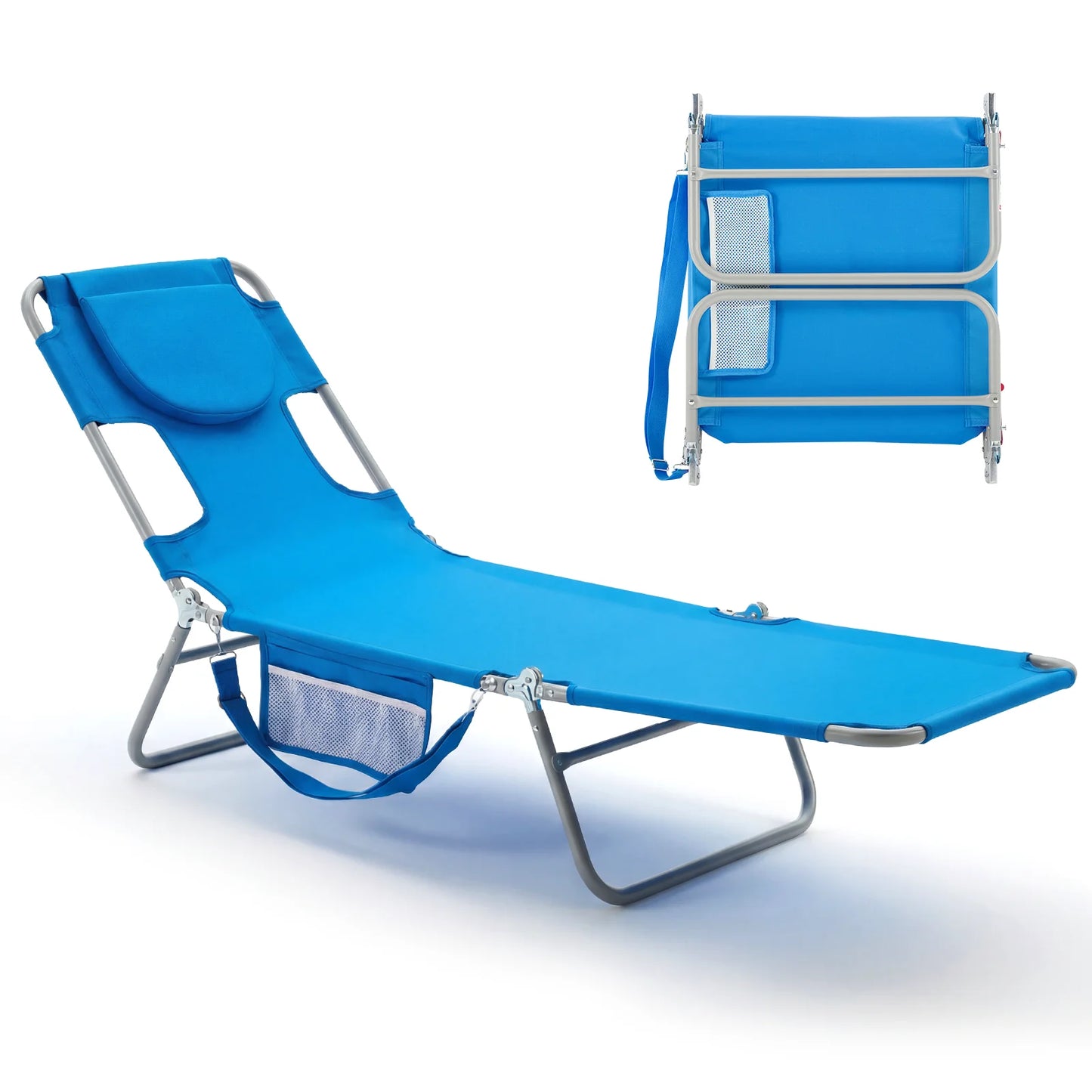 JHK 5-Position Adjustable Recline Beach Lounge Chair Portable Folding