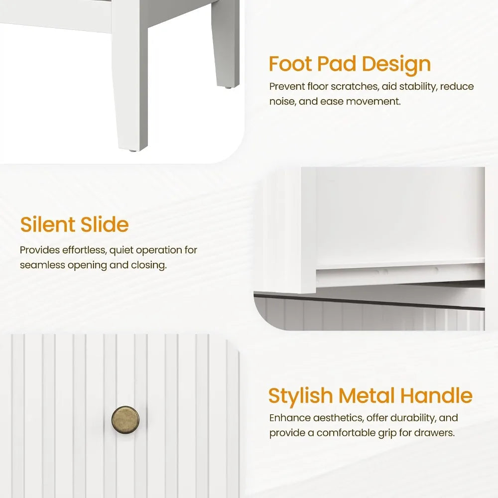 Contemporary Fluted Nightstand Set With Charging Station And Storage Shelf