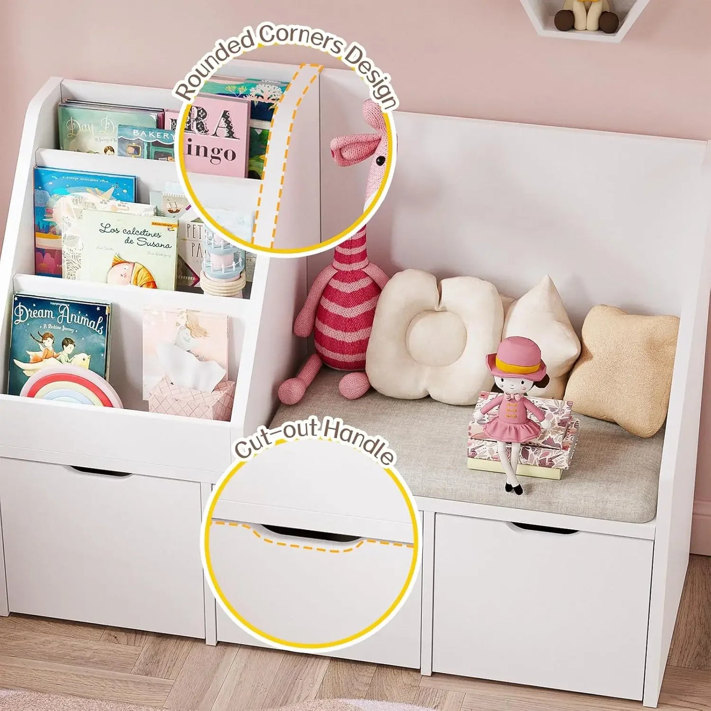 Kids Reading Nook With Bench And Toy Storage Organizer