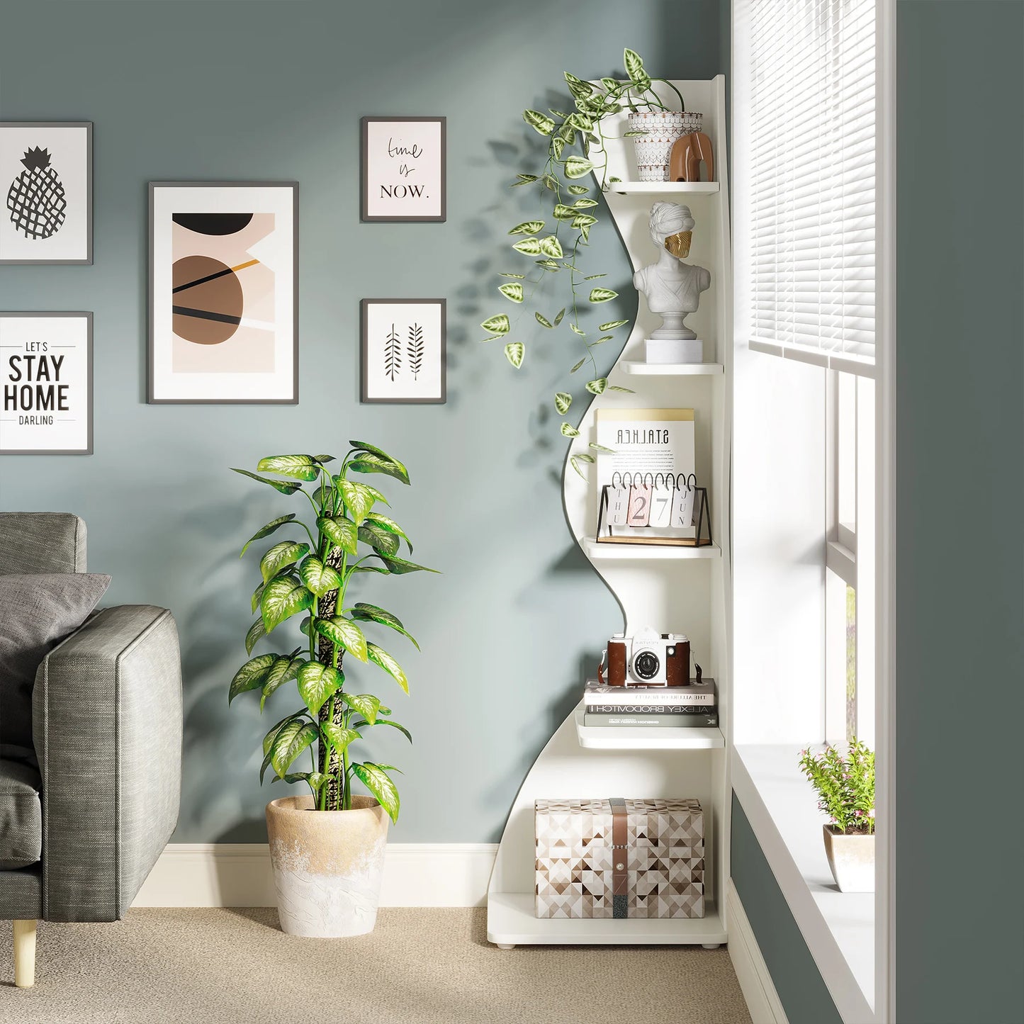 Tribesigns 5 Tier Corner Shelf Bookcase Storage Rack Plant Stand