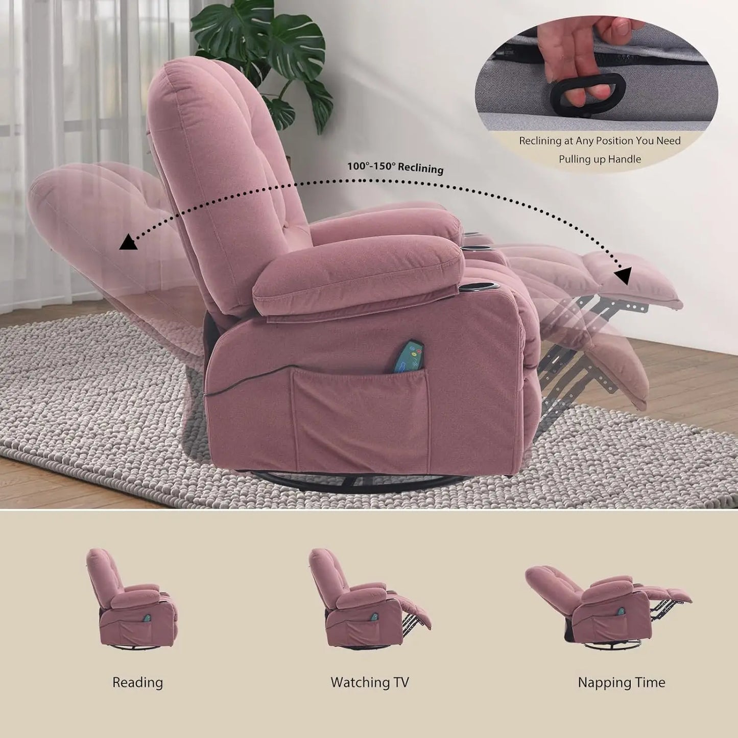 CHENGWEI Rocker Recliner Chair With Massage And Heat