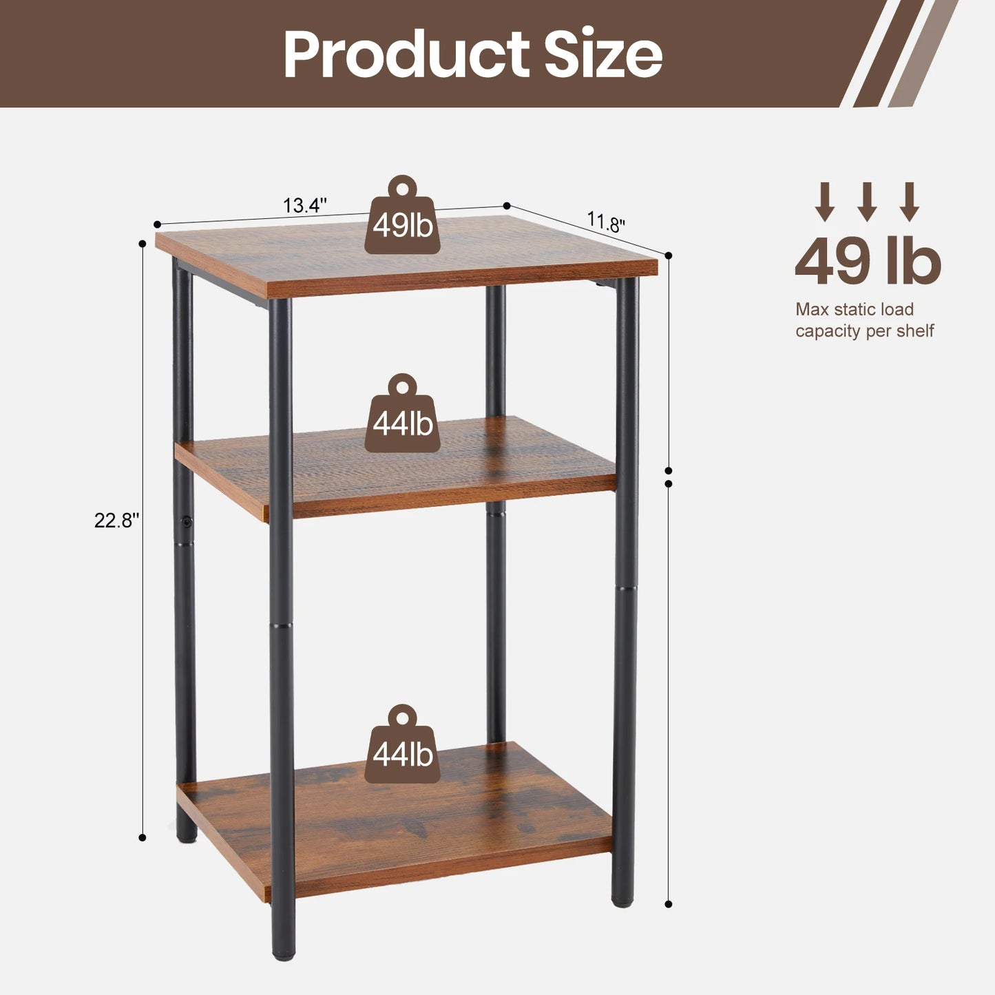 JHK 2/3-Tier End Table With Adjustable Feet For Living Room