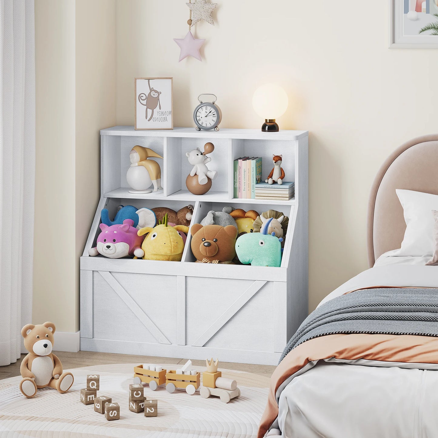 HobbyLane Kids Toy Storage Organizer With Bookshelf Anti Tip Cabinet