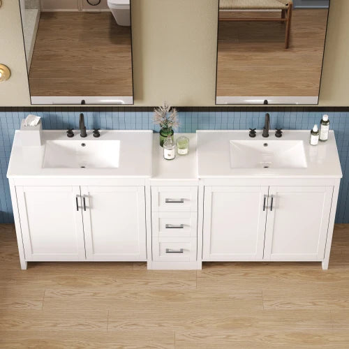 84 Inch Double Sink Bathroom Vanity With Quartz Top