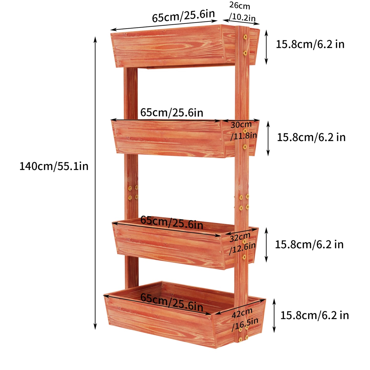 Four Tier Solid Wood Elevated Raised Garden Bed Planter