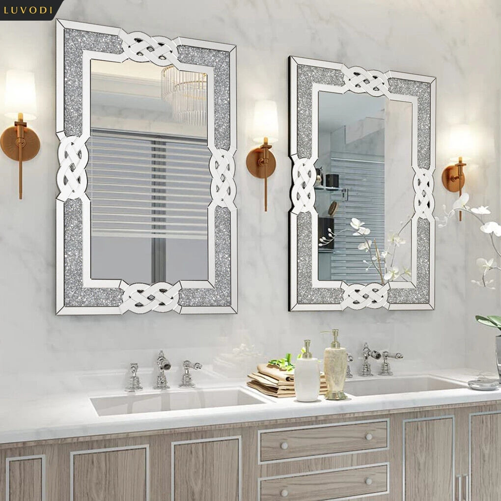 LUVODI Silver Crystal Crush Glass Decorative Wall Mirror