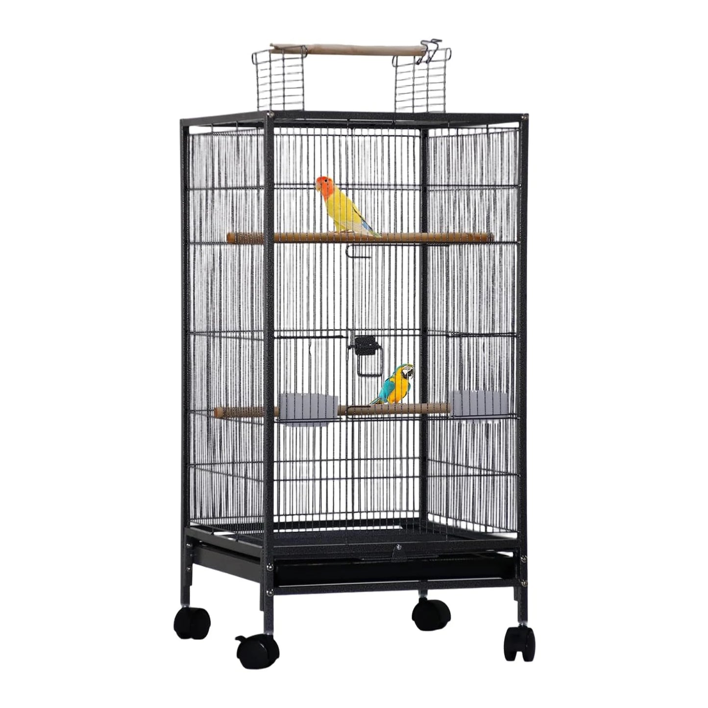 HiMiss Open Top Bird Cage With Rolling Stand And Tray
