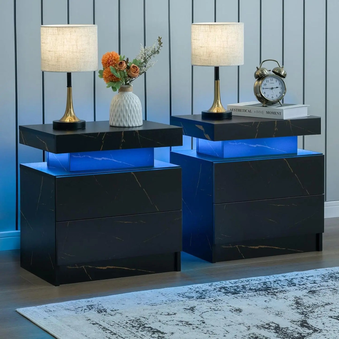 Moyu Led Nightstand Set Of Two With Storage Drawers