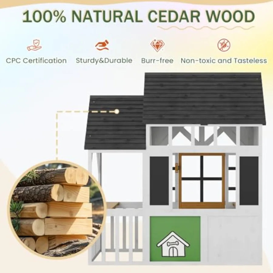 MDNG Outdoor Wooden Playhouse With Kitchen And Blackboard For Kids