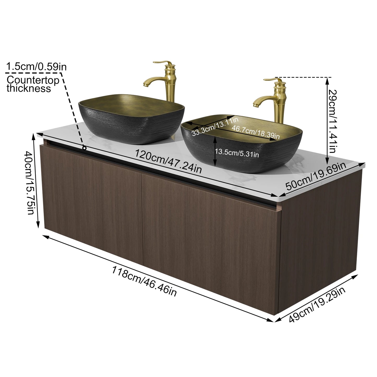 Wall Mounted Bathroom Vanity Sink Set With Ceramic Basin StoneTop