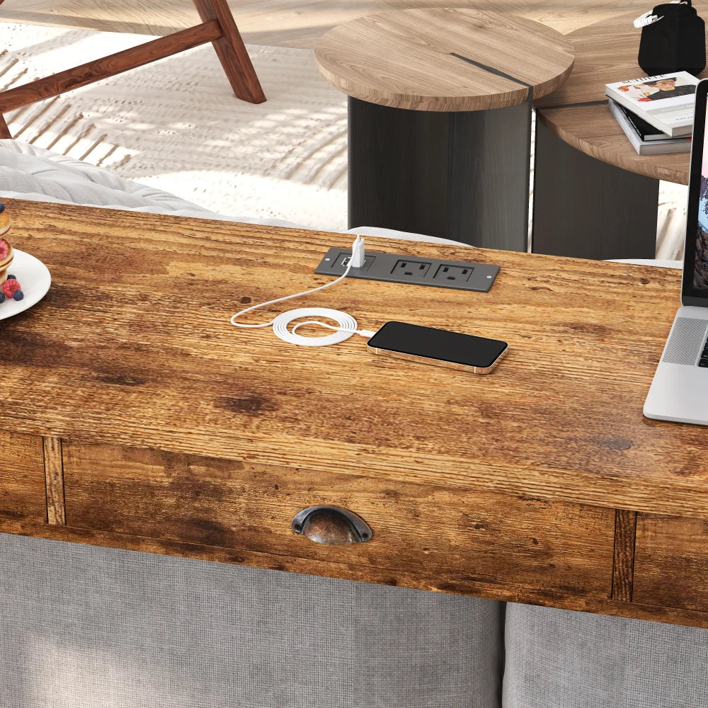 Three Drawer Dining Table Set With Power Outlets And PU Stools