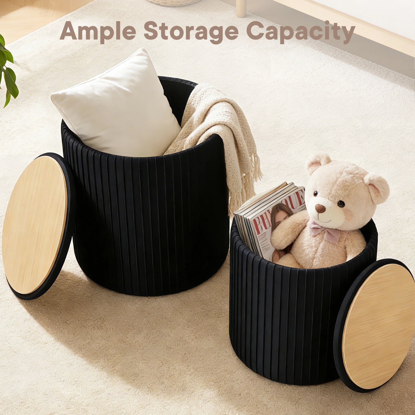 JHK Round Storage Ottoman With Hidden Footstool Toy Box