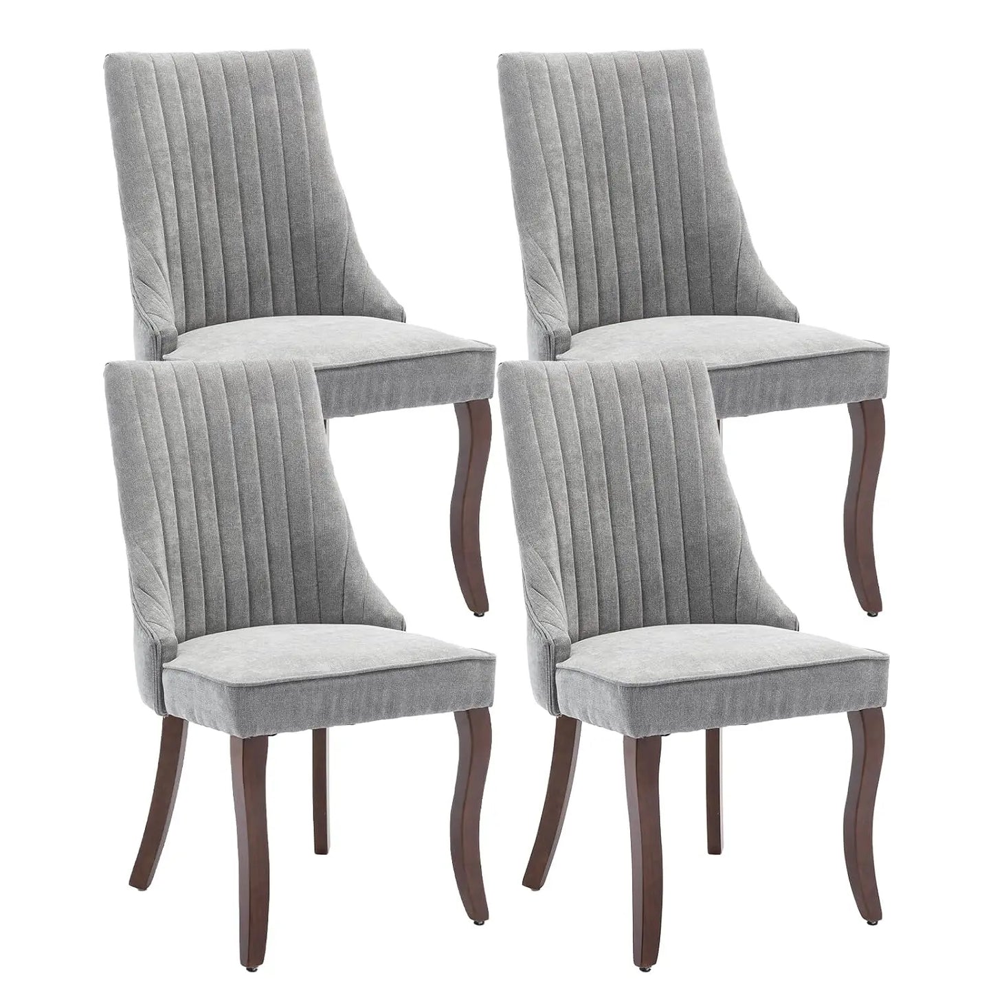 Linen Channel Tufted Dining Chairs With Curved Solid Wood Legs
