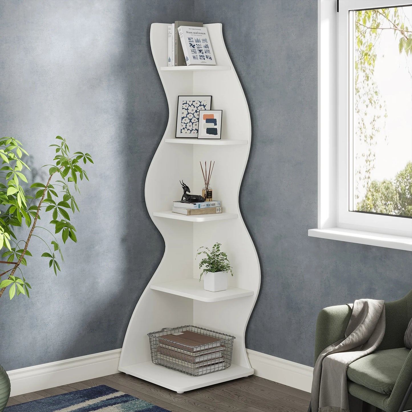 Tribesigns 5 Tier Corner Shelf Bookcase Storage Rack Plant Stand
