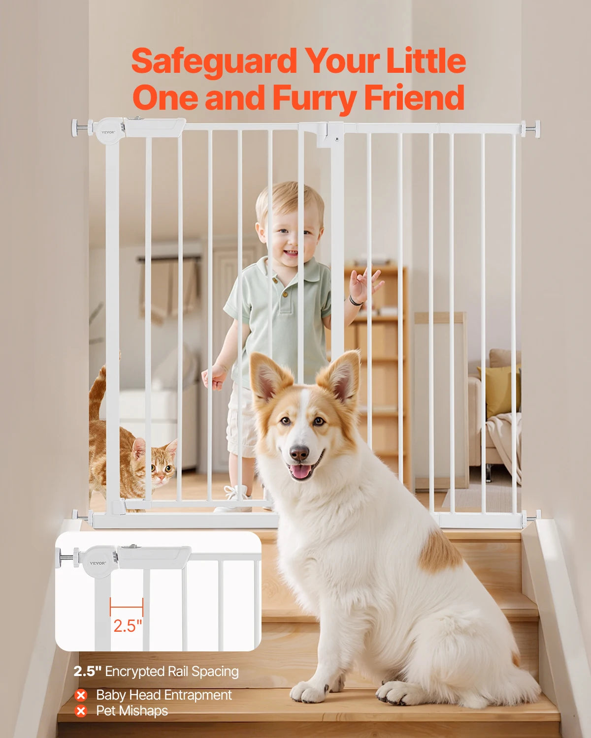 SucceBuy Walk Through Pressure Mount Baby Pet Safety Gate