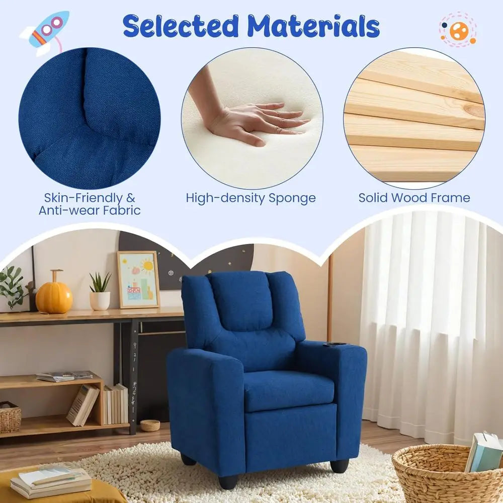 LISM Kids Recliner 2-in-1 Toddler Sofa Chair with Cup Holders