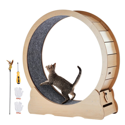 SucceBuy Wooden Cat Exercise Wheel With Detachable Carpet Indoor