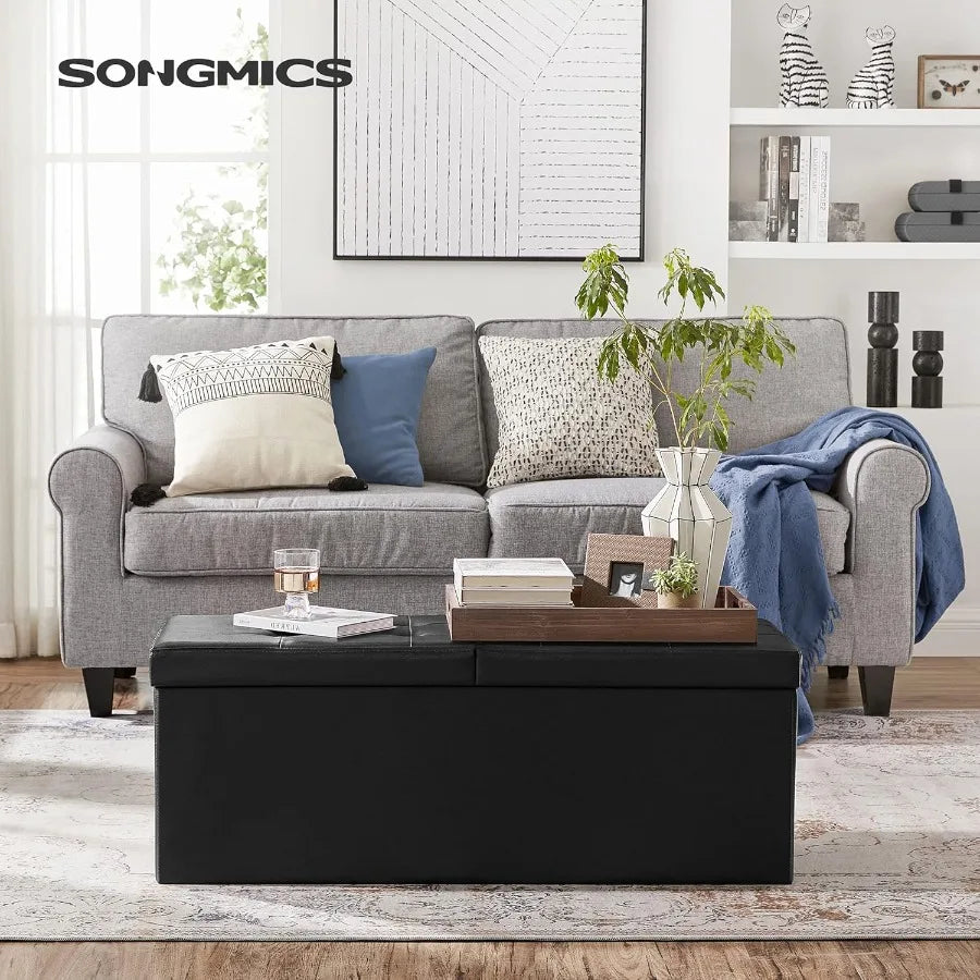 XIUWO Padded Storage Ottoman Bench With Flip Lid Design