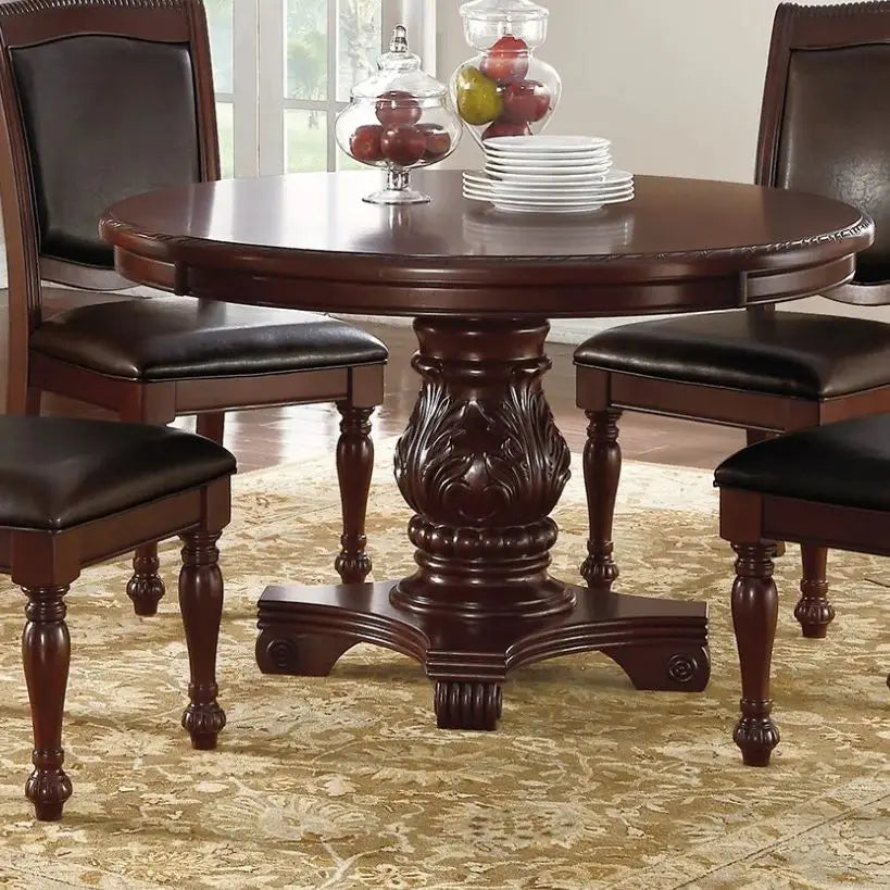 Antique Round Dining Table Set With Four Padded Chairs