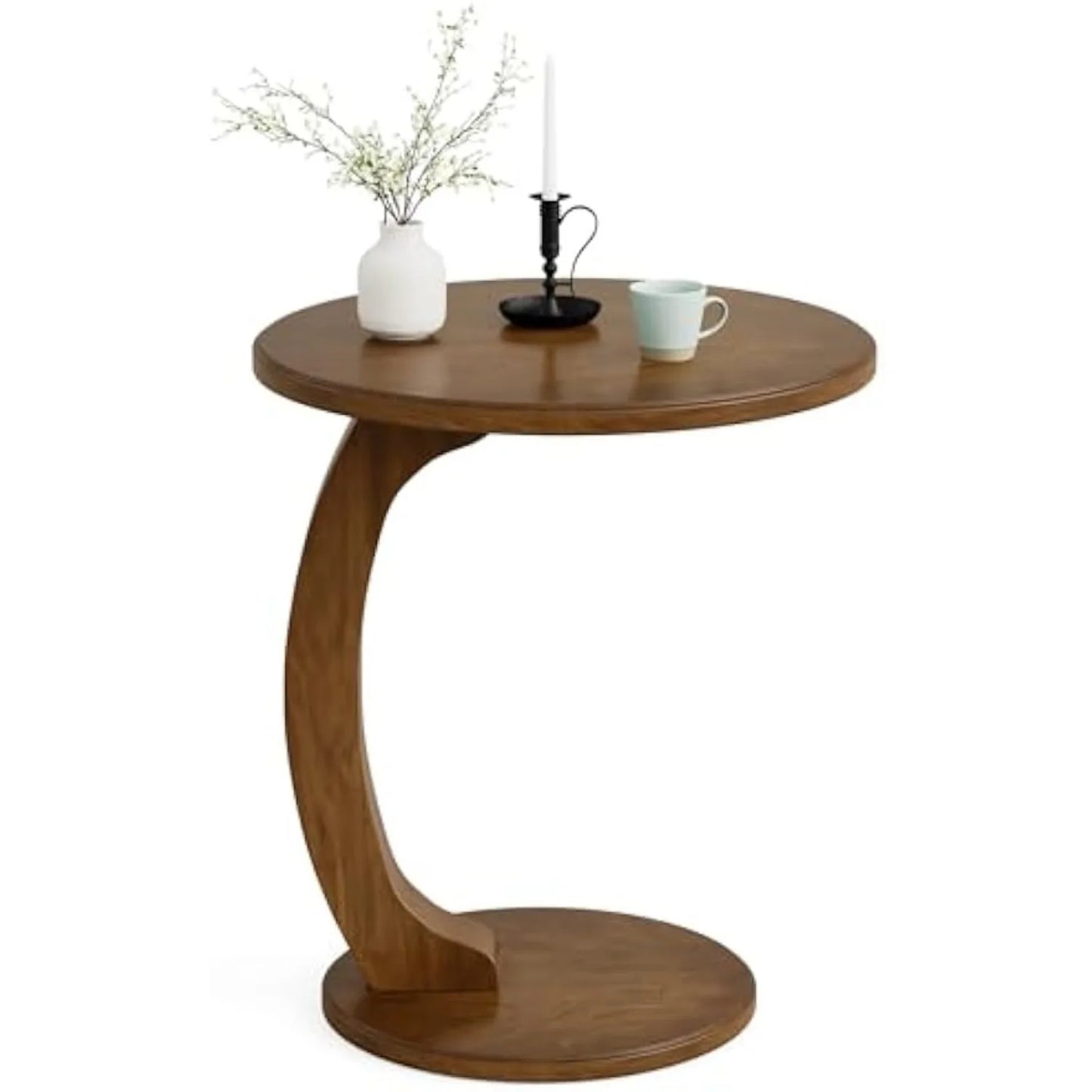 Little Tree Round C Shaped End Table Mid Century Boho Living Room And Bedroom