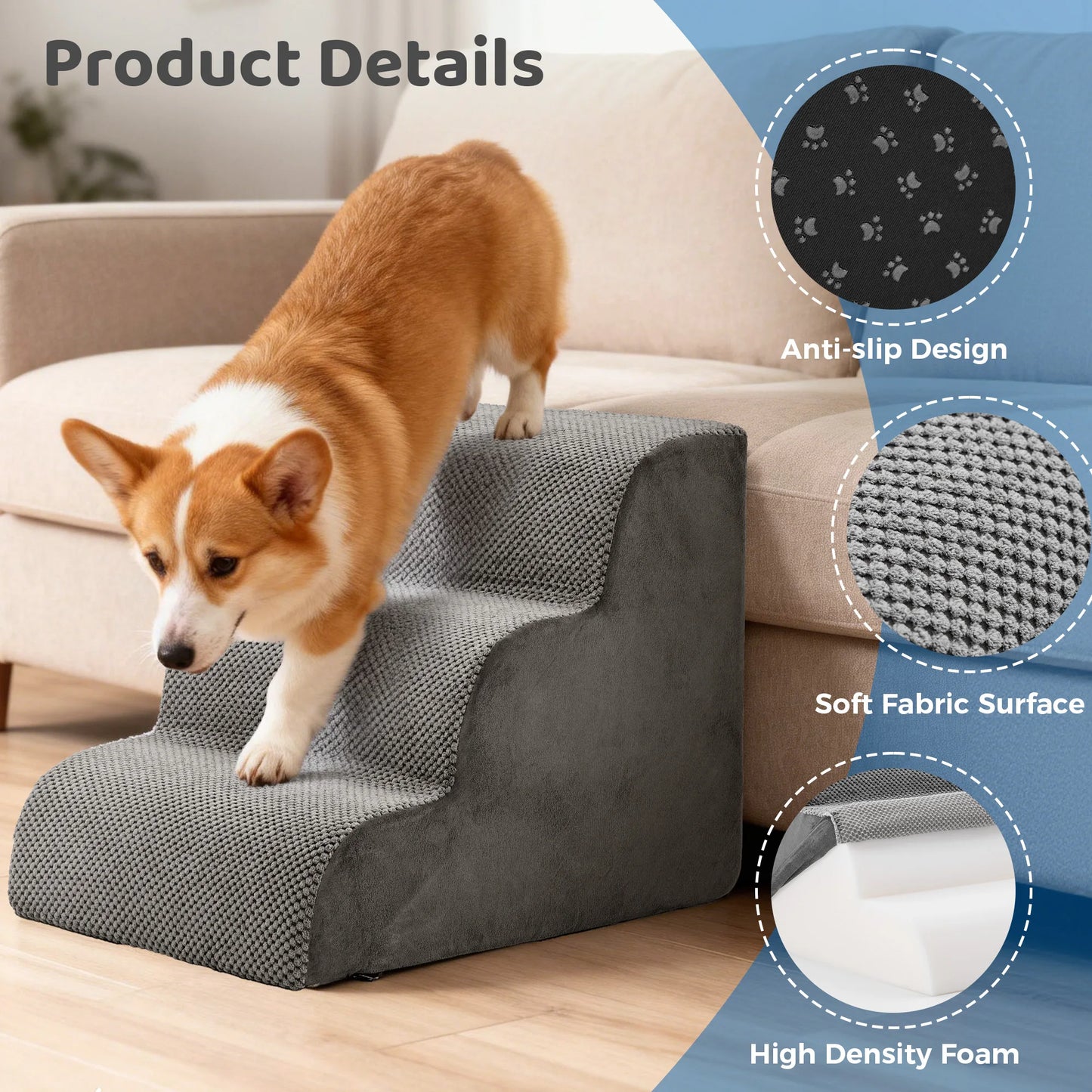 High Density Foam Curved Pet Dog Steps Non Slip Platform