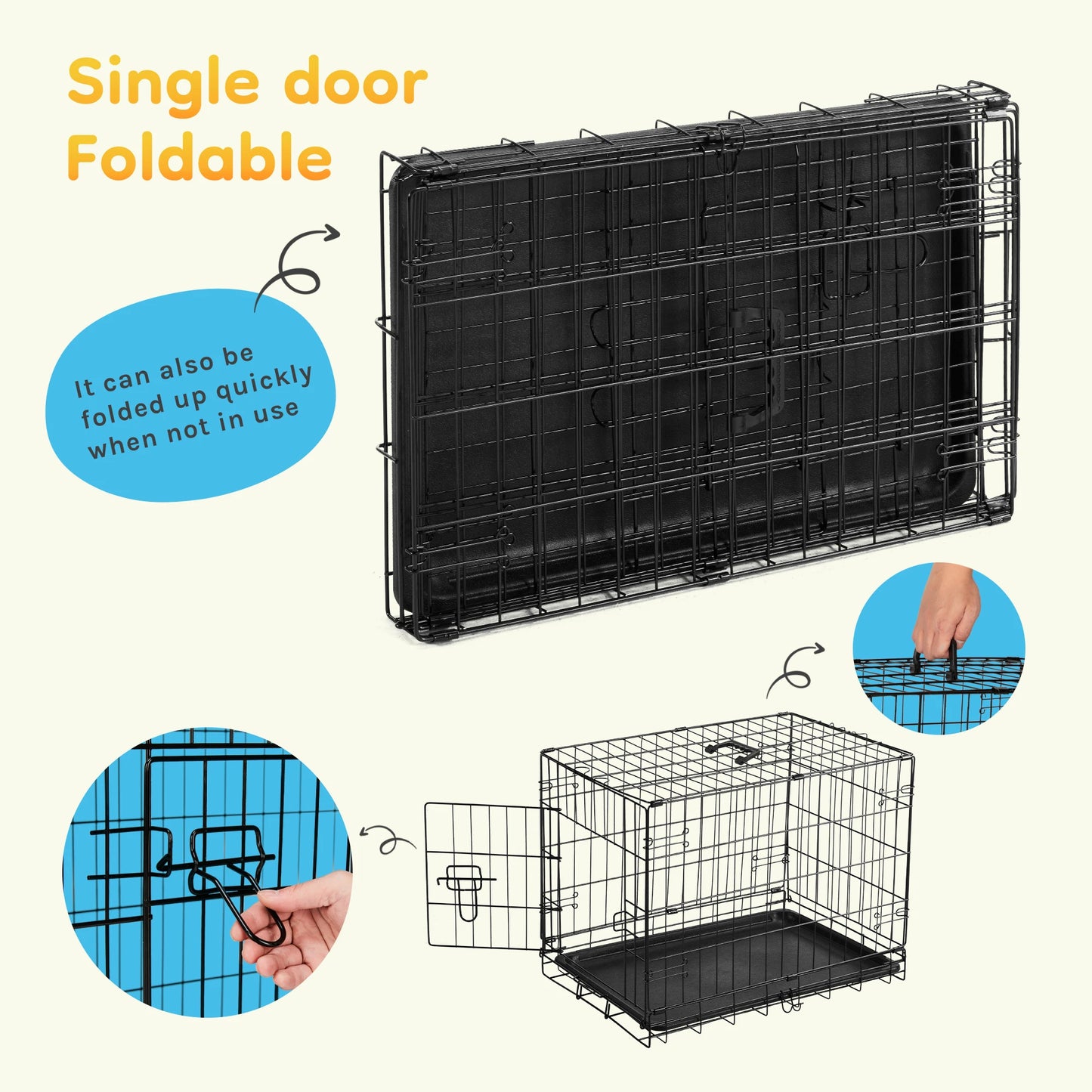 Jhk Folding Metal Wire Dog Kennel With Leak Proof Tray