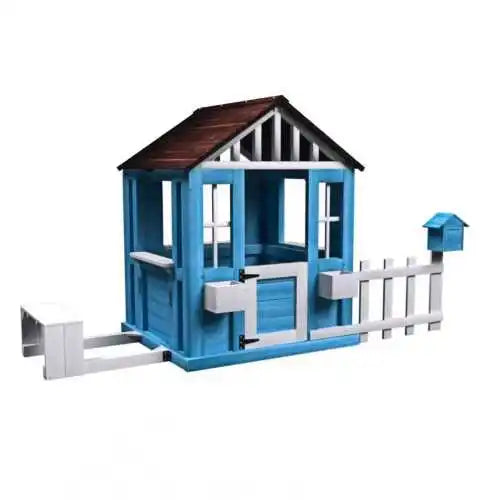 Wooden Kids Outdoor Playhouse With Picnic Bench And Flowerpots