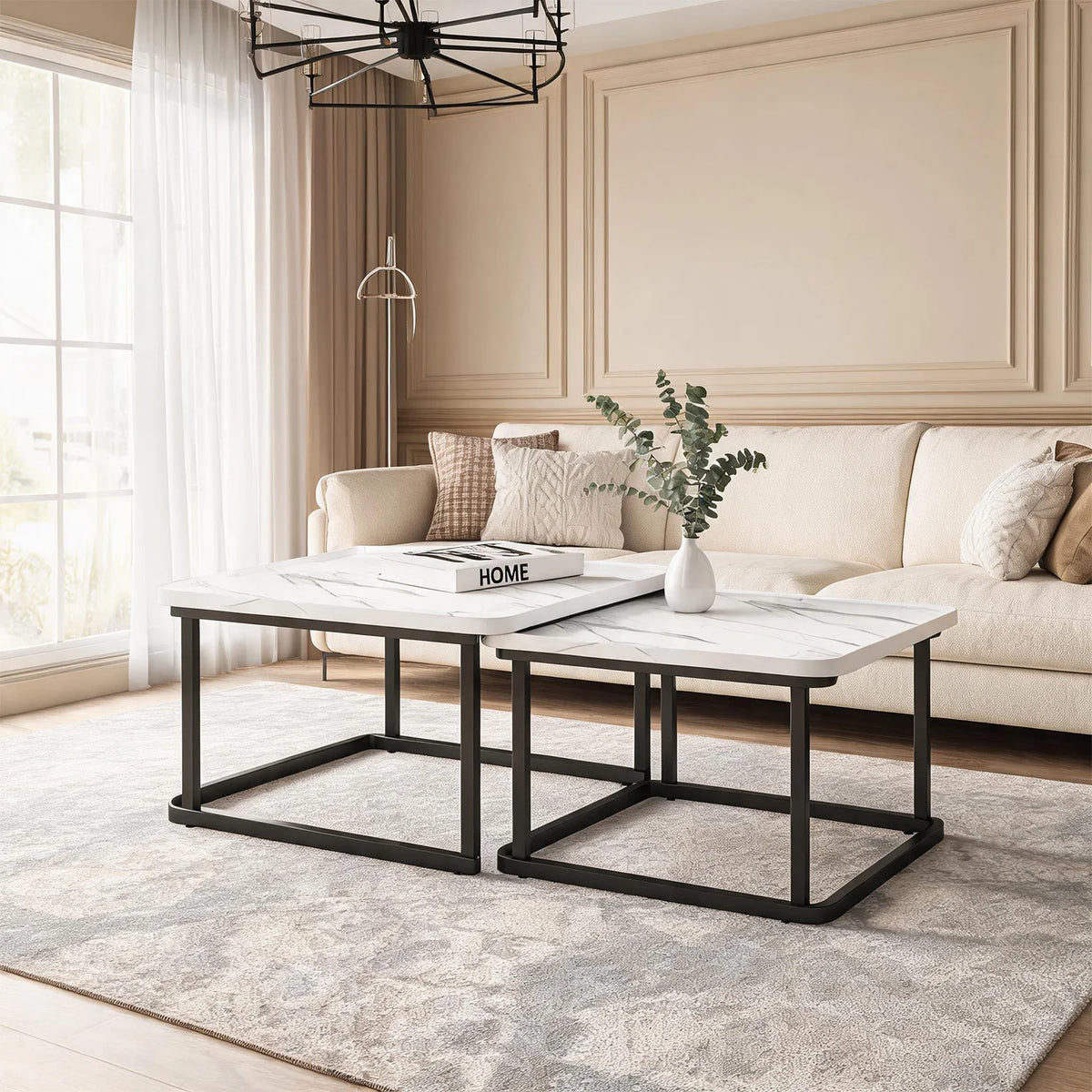 HiMISS Square Nesting Coffee Table Set For Living Room