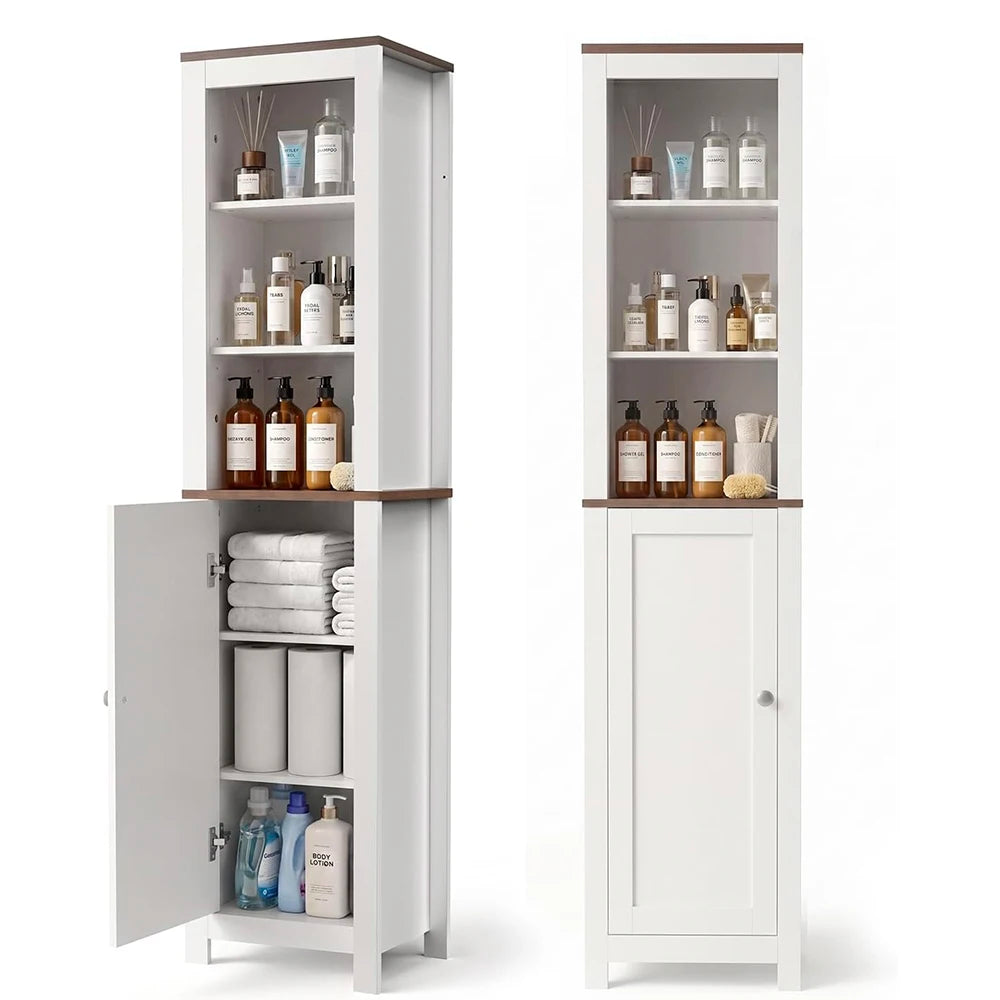 TinyNest Wooden Bathroom Storage Cabinet With Adjustable Shelves