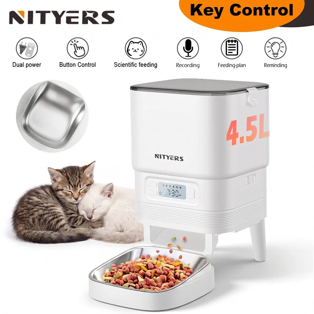 Nityers Cat Feeder Stainless Steel Bowl Voice Recorder Portion Control
