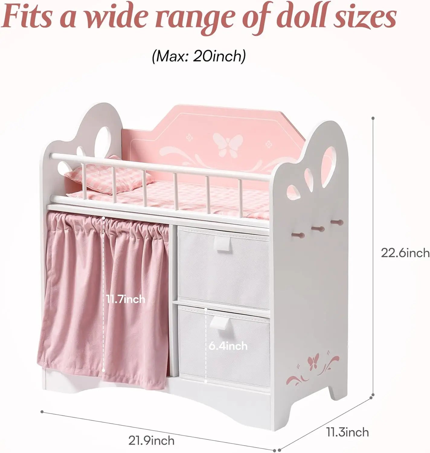 Robotime Wooden Baby Doll Crib Set With Storage Bedding Hooks