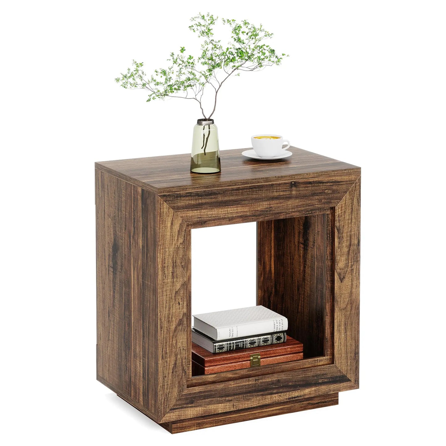 Tribesigns Rustic Wood End Table With Two-Tier Storage Shelf