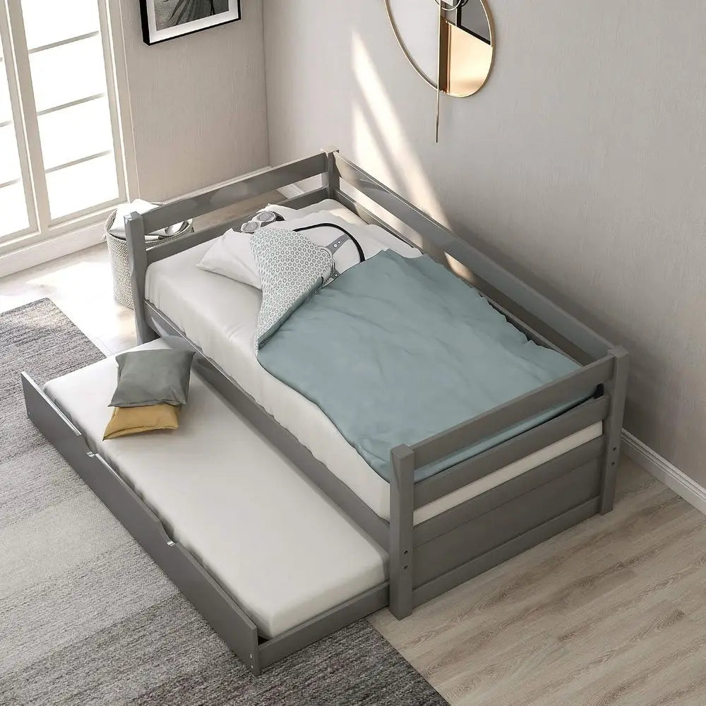 Modern Solid Wood Daybed Platform With Easy Trundle