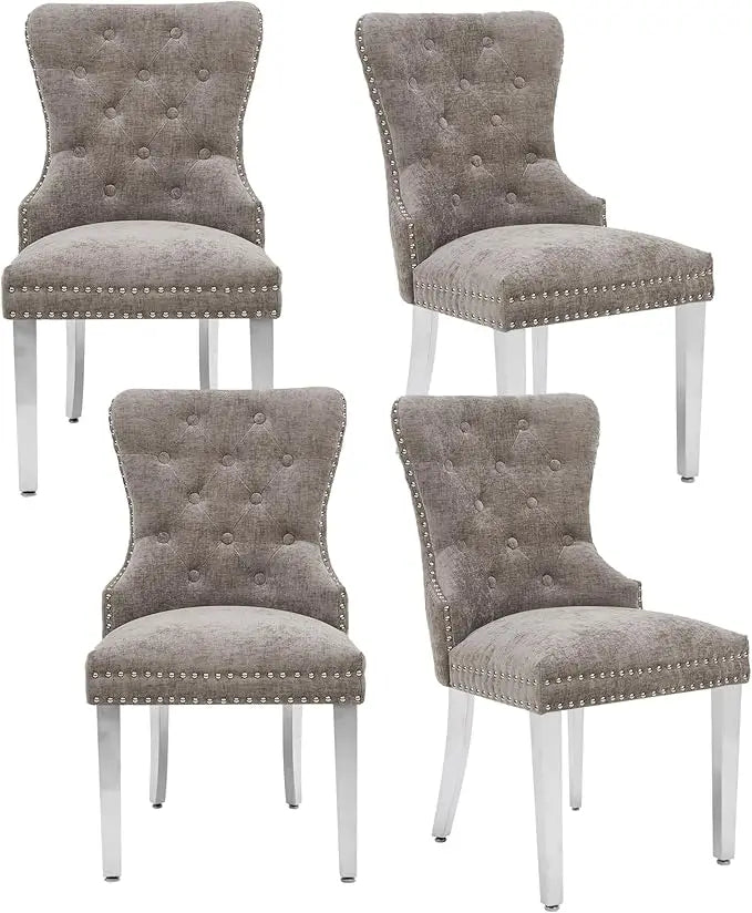 Velvet Tufted Dining Chairs With Stainless Steel Legs
