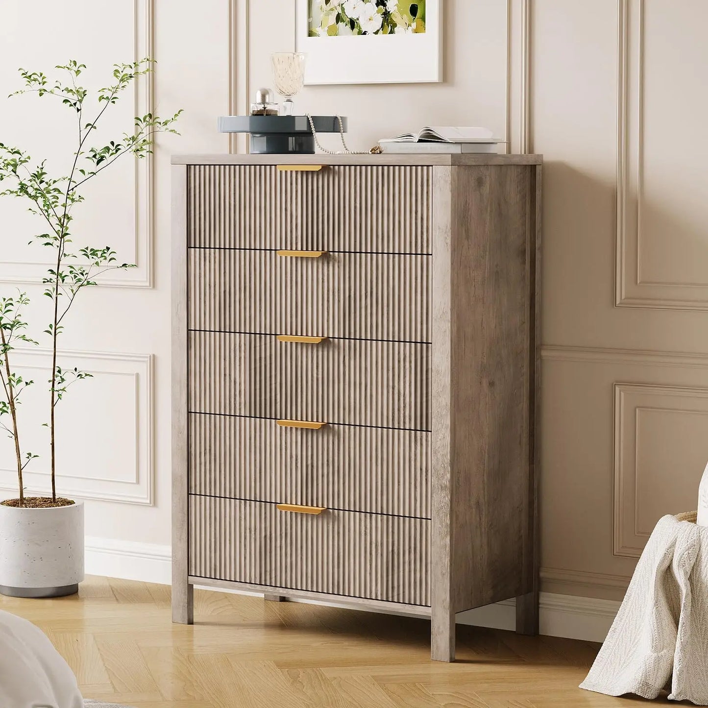 HiMISS 5 Drawer Dresser Modern Wood Storage Cabinet