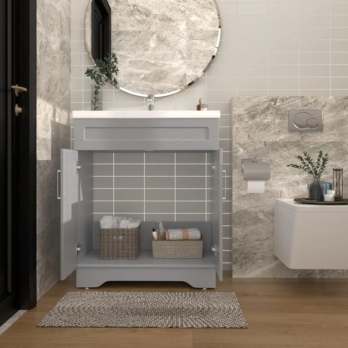 Guangbai Modern Bathroom Vanity With Ceramic Sink And Storage