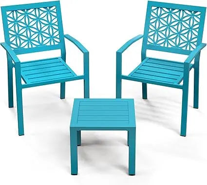 3-Piece Outdoor Bistro Set Stackable Metal Table and Chairs