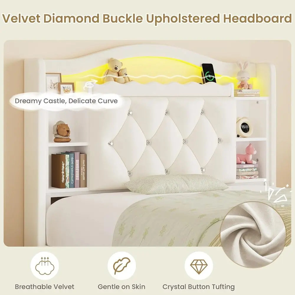 Luxury Velvet Upholstered Bed With Integrated Storage And Led Lighting