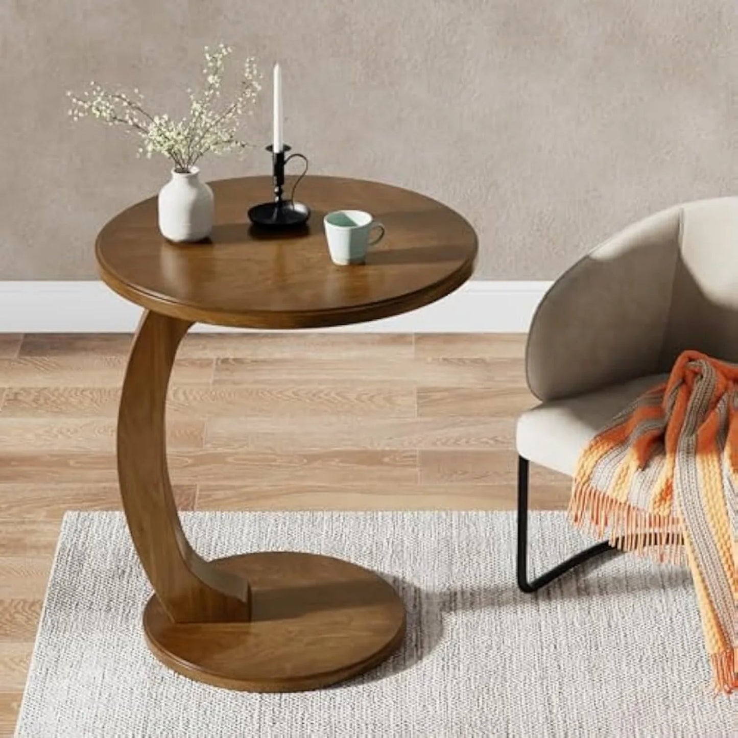 Little Tree Round C Shaped End Table Mid Century Boho Living Room And Bedroom